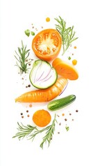 A Colorful Medley of Fresh Vegetables, Herbs, and Spices. A Vibrant Display of Healthy Eating. Perfect for a Fresh and Delicious Recipe Inspiration.