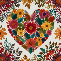 A heart with flowers on it is made of paper.