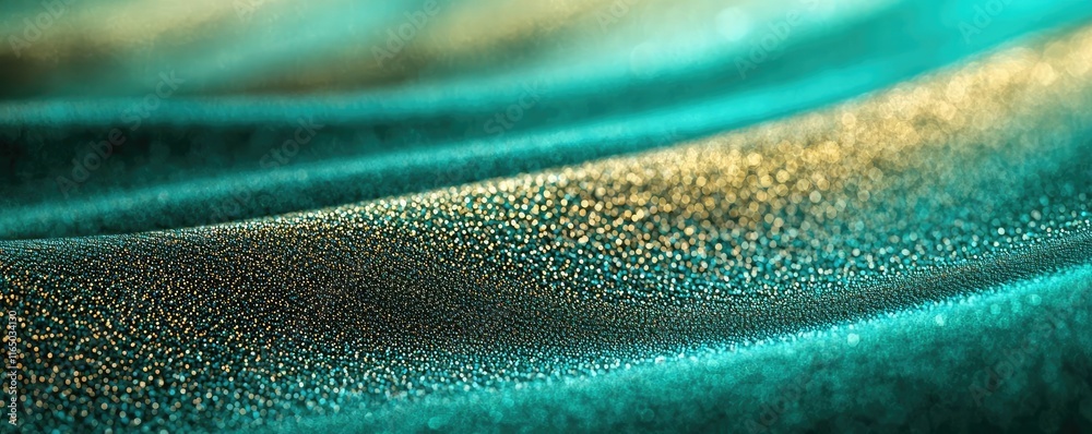 Poster Noise abstract background idea. Close-up view of shimmering fabric in teal with light reflections and smooth textures.