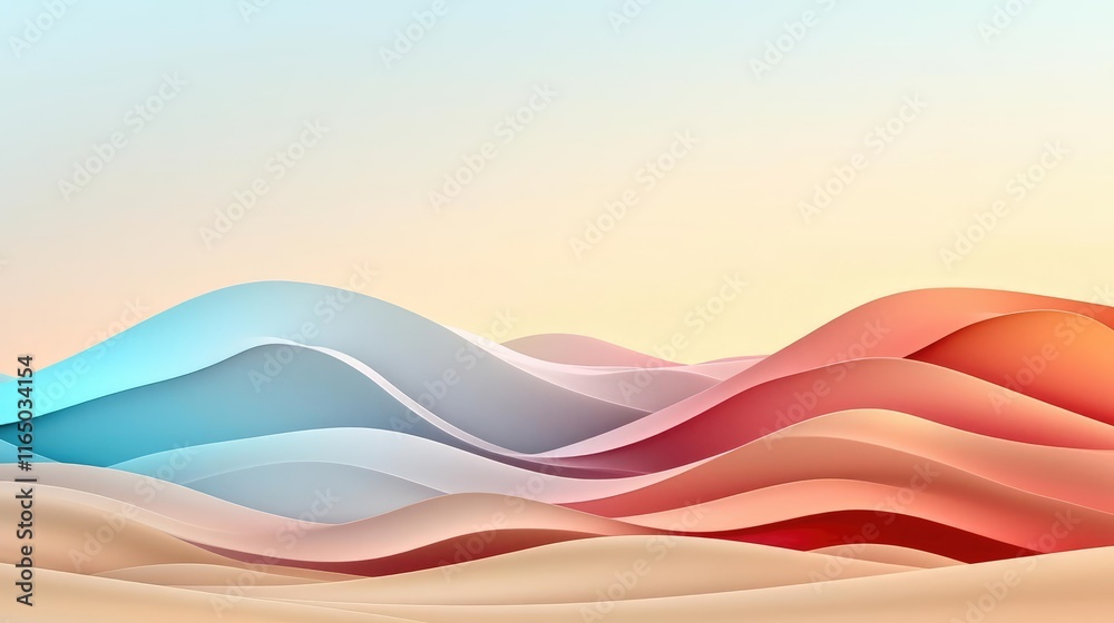 Poster Noise abstract background idea. Colorful abstract waves creating a serene landscape with soft gradients and smooth lines.