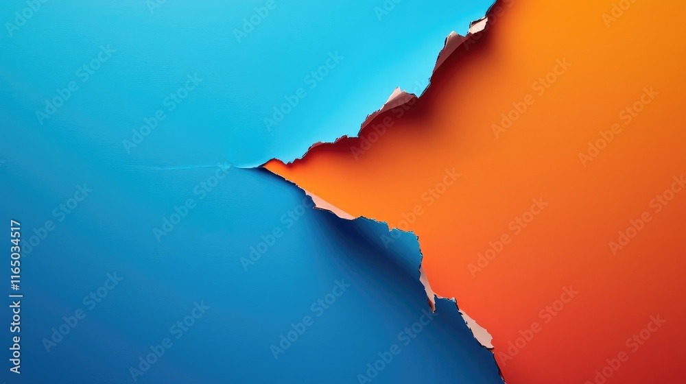 Poster torn abstract background concept. colorful torn paper design with blue and orange background, perfec