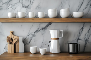 Modern Kitchenware Display on Marble Shelves