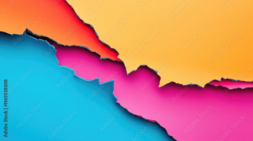 Aufkleber Torn abstract background concept. Vibrant colored paper layers create a dynamic and artistic background design.
