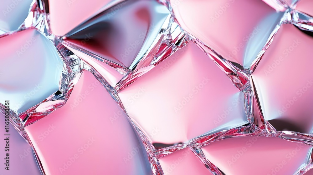 Poster Torn abstract background concept. Abstract shiny crystals with pink and silver hues, creating a modern artistic pattern.