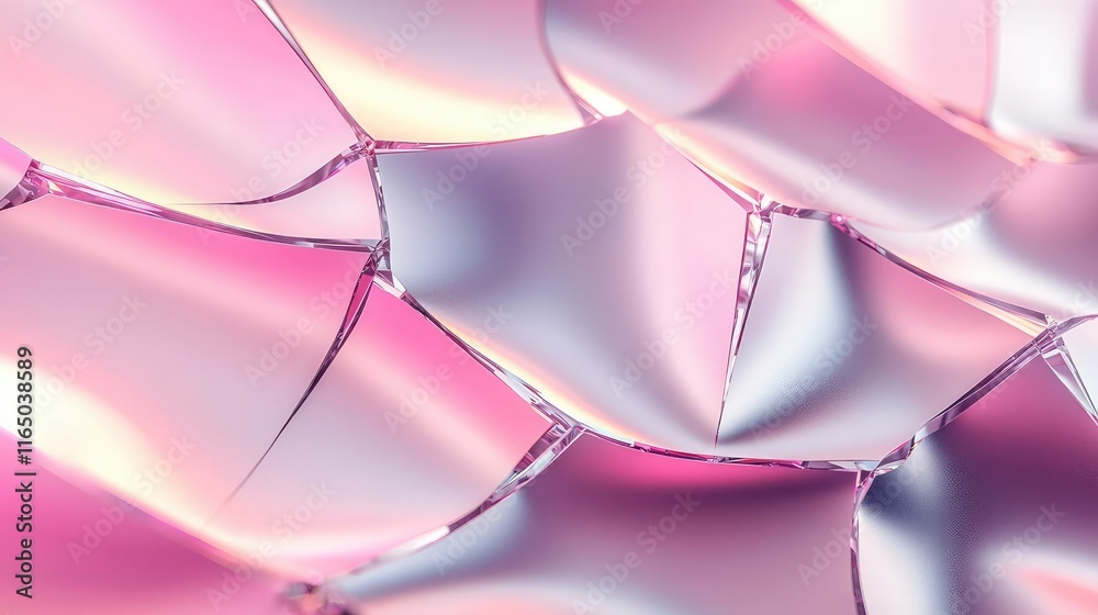 Poster Torn abstract background concept. Close-up of reflective, colorful surface with intricate geometric patterns.