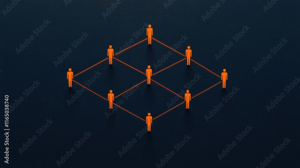 Aufkleber Orange figures connecting, representing networking and teamwork on dark background