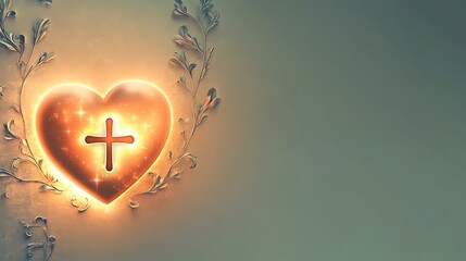 Glowing Heart Cross Divine Love Religious Symbolism