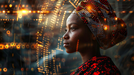 Fototapeta na wymiar digital african woman - concept of technological growth