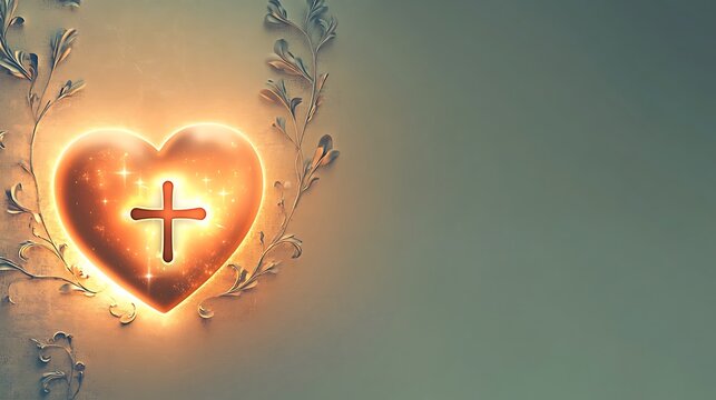 Glowing Heart Cross Divine Love Religious Symbolism