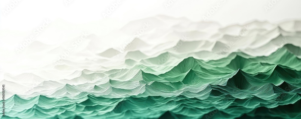 Poster Torn abstract background concept. Captivating abstract image of layered green and white ocean waves in serene composition.