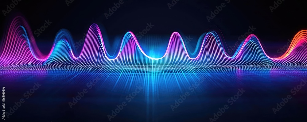 Poster Noise abstract background idea. Vibrant sound wave visualization with abstract color patterns and glowing effects.
