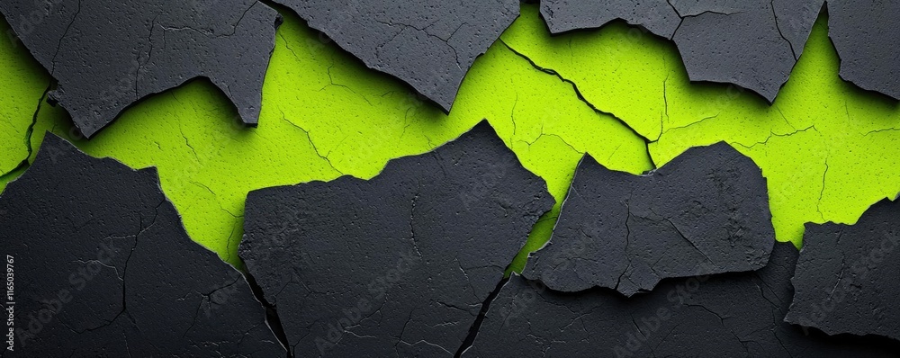 Poster torn abstract background concept. abstract texture of cracked paint revealing a vibrant green surfac