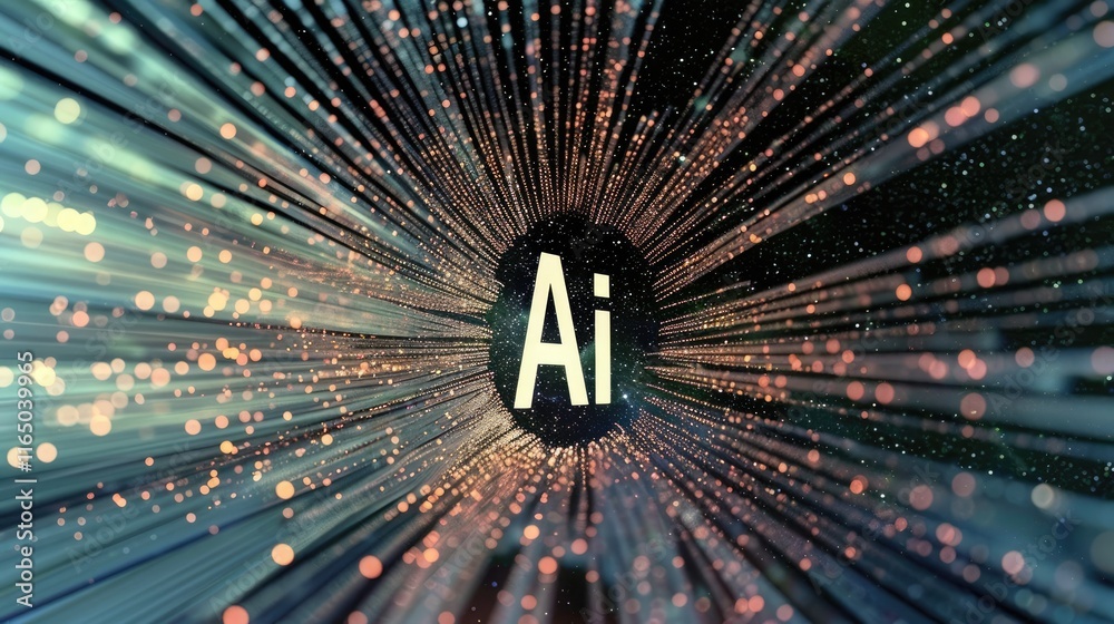 Wall mural abstract representation of ai with radiant lines and glowing particles.