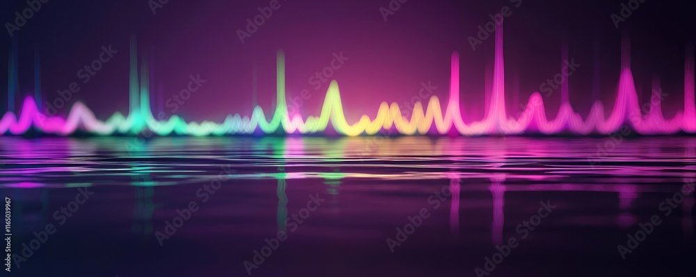 Poster Noise abstract background idea. Abstract sound wave visualization in vibrant colors reflecting on water surface.