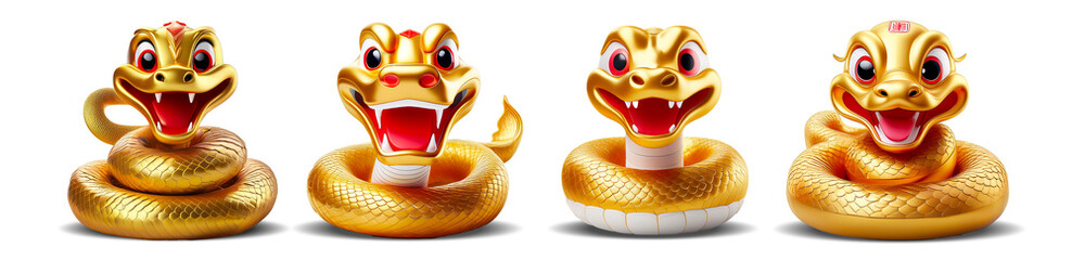Chinese-happy-gold-snake-with-happy-face,-lunar-new-year-theme,-white-background