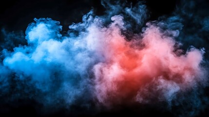 Blue and red smoke billows against a dark background