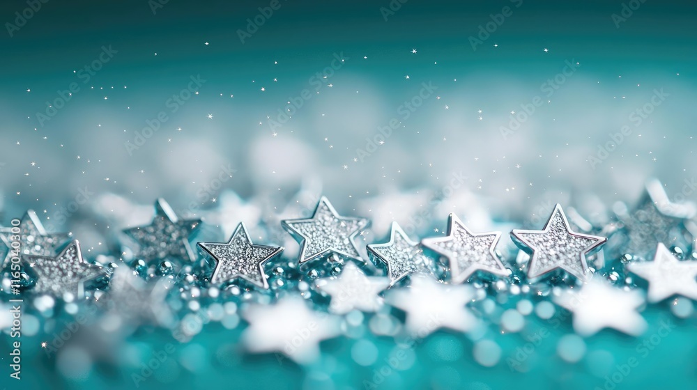 Aufkleber Starry abstract background idea. A sparkling array of silver stars glimmering against a turquoise background.