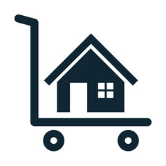moving house icon design, featuring a house on a cart symbolizing relocation, real estate, or delivery services. Perfect for logistics, housing market, and transportation concepts.