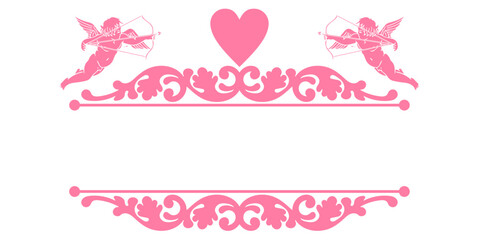 swirls vintage valentine frame with cupid and hearts decoration, for Love wedding and Valentine's day concept romance vector