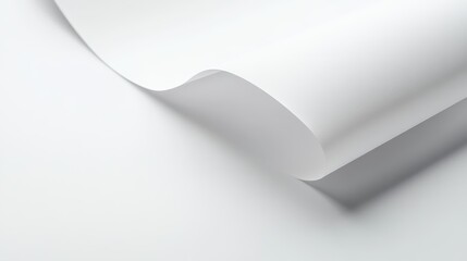 A piece of white paper with curved edges, isolated on a plain background, at an angle, in a perspective view, high resolution, high quality, high detail, sharp focus, studio photograph, soft lighting,