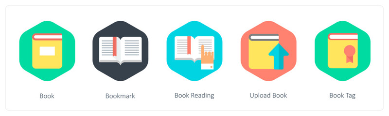 A set of 5 mix icons as book, bookmark, book reading
