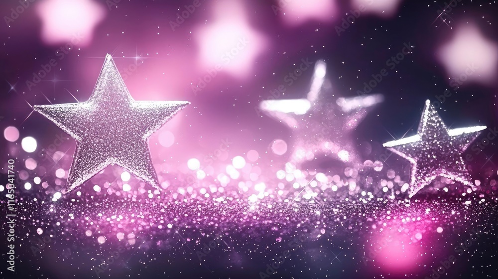 Poster starry abstract background idea. glittering stars with a dreamy pink background create a magical atm