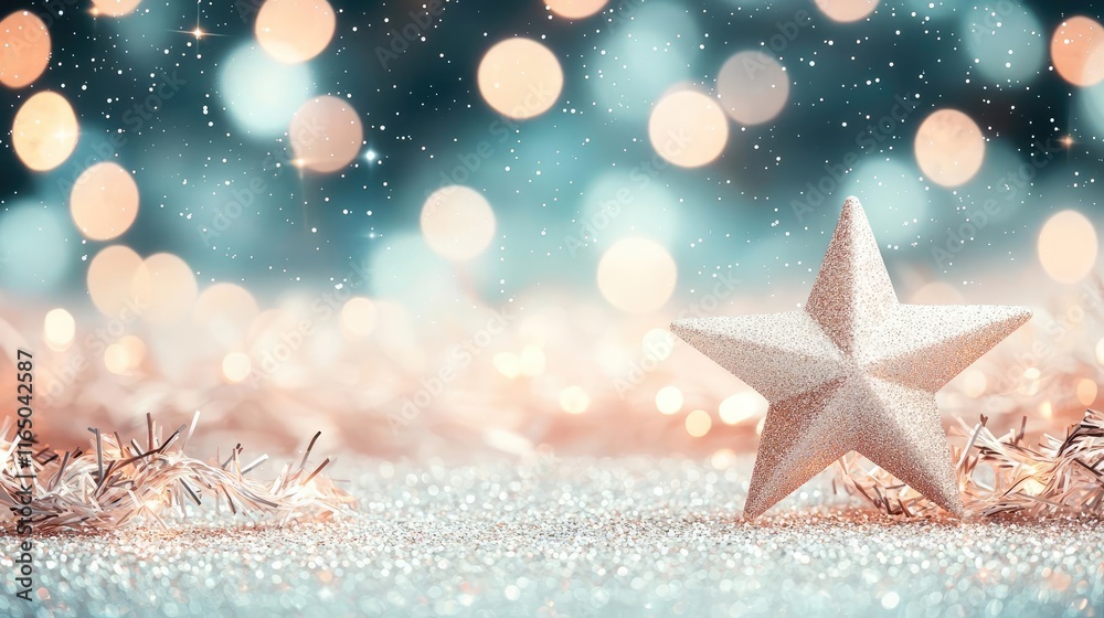 Poster starry abstract background idea. a festive star ornament surrounded by sparkling lights and glimmeri