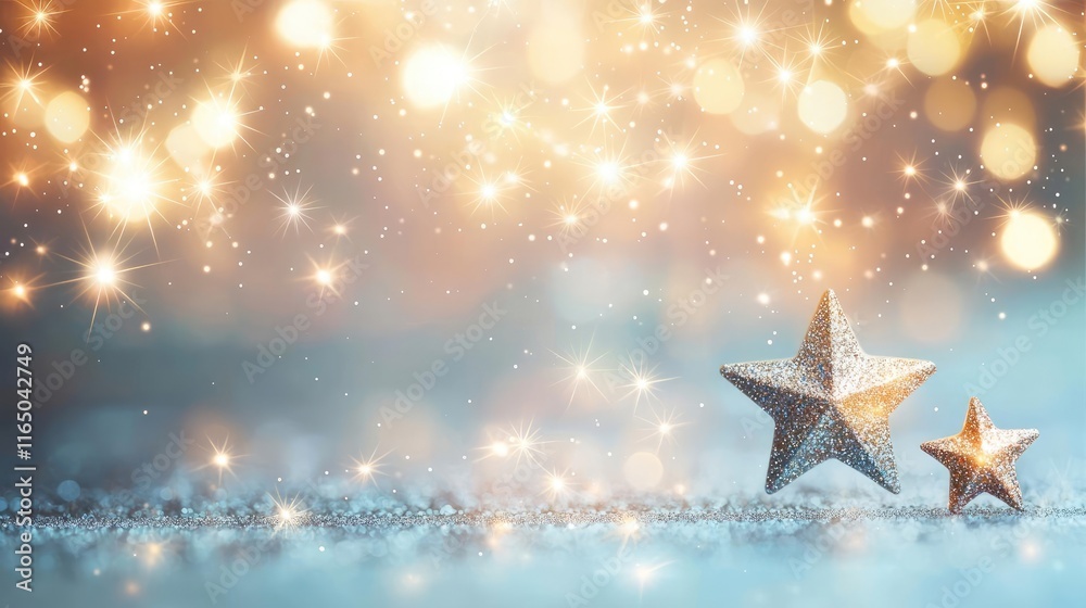 Poster Starry abstract background idea. Sparkling stars with a dreamy bokeh background create a magical atmosphere.