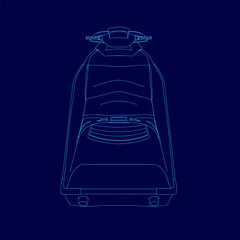 Blue drawing of a jet ski. The jet ski is shown in a blue outline