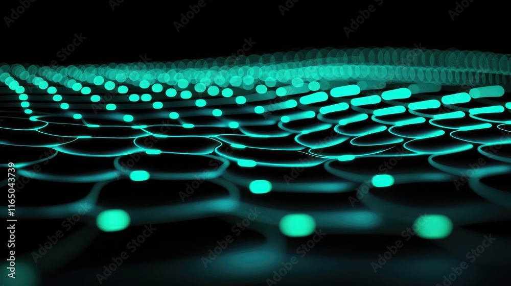 Aufkleber Noise abstract background idea. Abstract digital pattern with glowing teal dots and interconnected shapes in dark background.