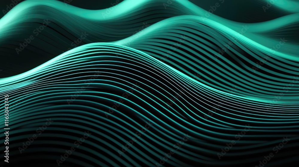 Poster Noise abstract background idea. Abstract wavy lines in teal and black create a dynamic, modern digital background.