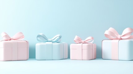 Elegantly wrapped white and pink gift boxes with delicate bows, celebration of joy giving
