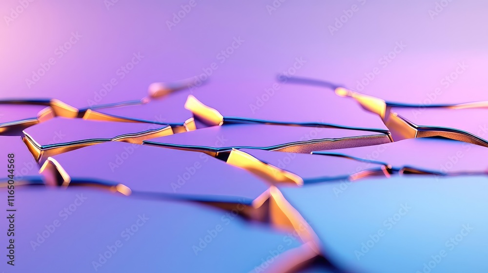 Poster Torn abstract background concept. A futuristic abstract background with fragmented metallic shapes and vibrant colors.