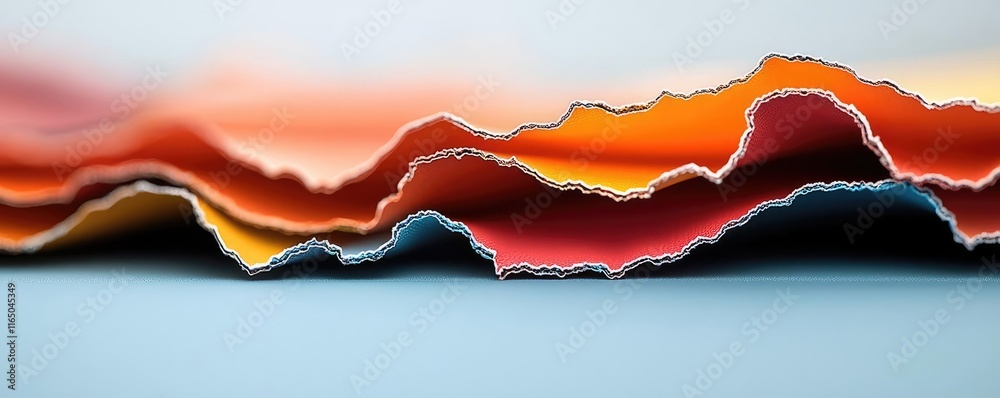 Poster Torn abstract background concept. Colorful paper layers create a vibrant abstract landscape with texture and depth.