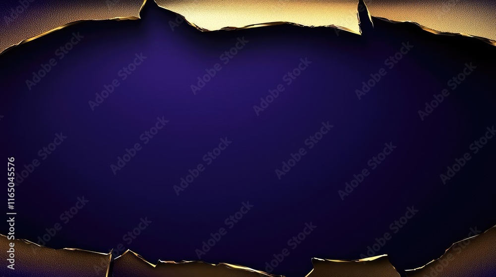 Poster torn abstract background concept. a creative tear effect revealing a dark background with a gold bor