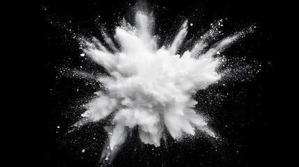An abstract image of a white powder explosion set against a black background.