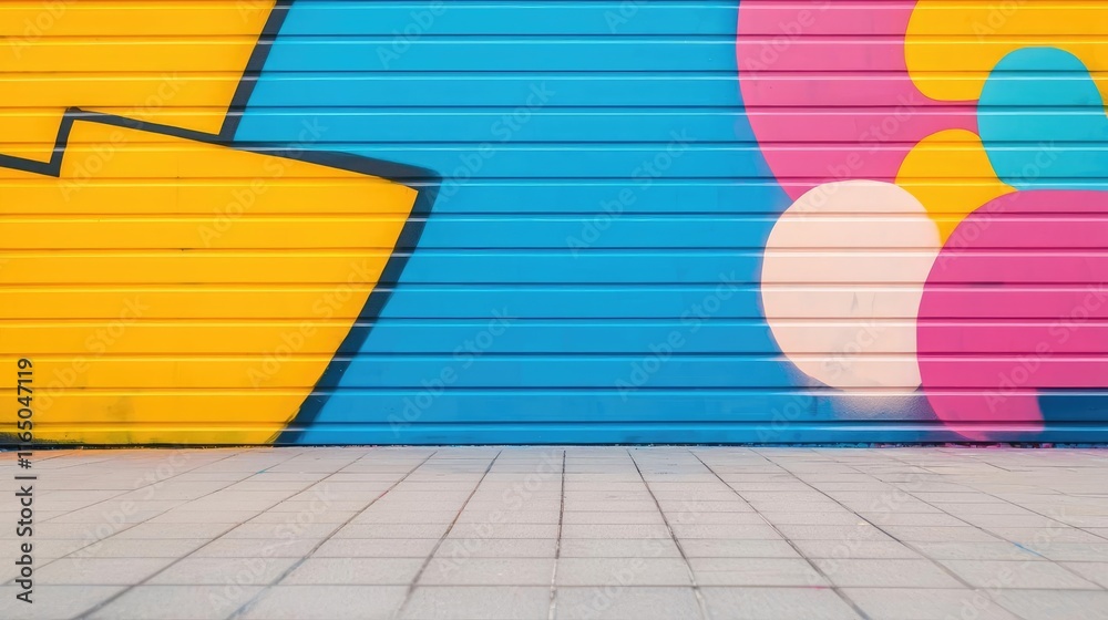 Poster Graffiti abstract background concept. Vibrant mural on a wall featuring colorful geometric shapes and patterns.