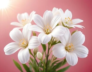 Fototapeta premium Delicate White Flowers Blooming Against Pink Background