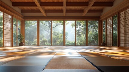 3D Illustration of Asian Karate Dojo Interior 