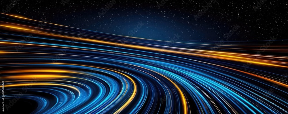 Poster starry abstract background idea. vibrant abstract background featuring flowing lines of blue and gol