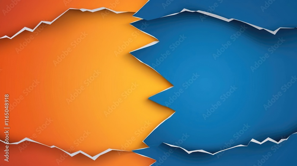 Poster torn abstract background concept. vibrant torn paper design with orange and blue colors for creative