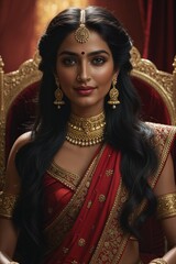 Majestic Royal Elegance   Stunning Indian Bride in Regal Jewelry and Traditional Attire , beautiful indian queen portrait image illustration 
