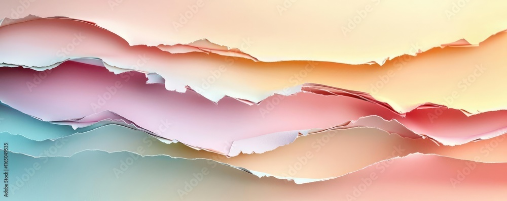 Poster Torn abstract background concept. Colorful layers of paper texture create an abstract and artistic visual effect.