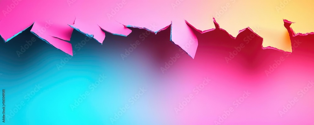 Poster torn abstract background concept. vibrant gradient background with torn paper edges in pink and blue