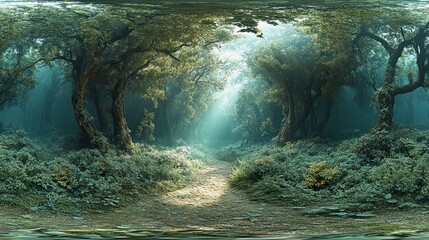 360Â° HDRI Panorama of an Enchanted Forest for 3D Lighting and Reflection 