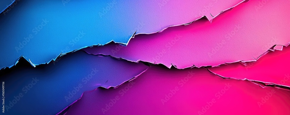 Poster Torn abstract background concept. Vibrant abstract design featuring torn paper layers in blue and pink hues.