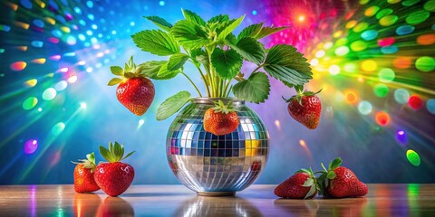 Disco Ball Strawberry Plant Oil Painting