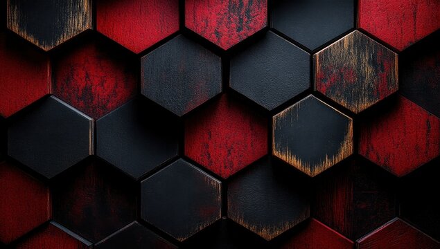 A close up of a black and red patterned wall