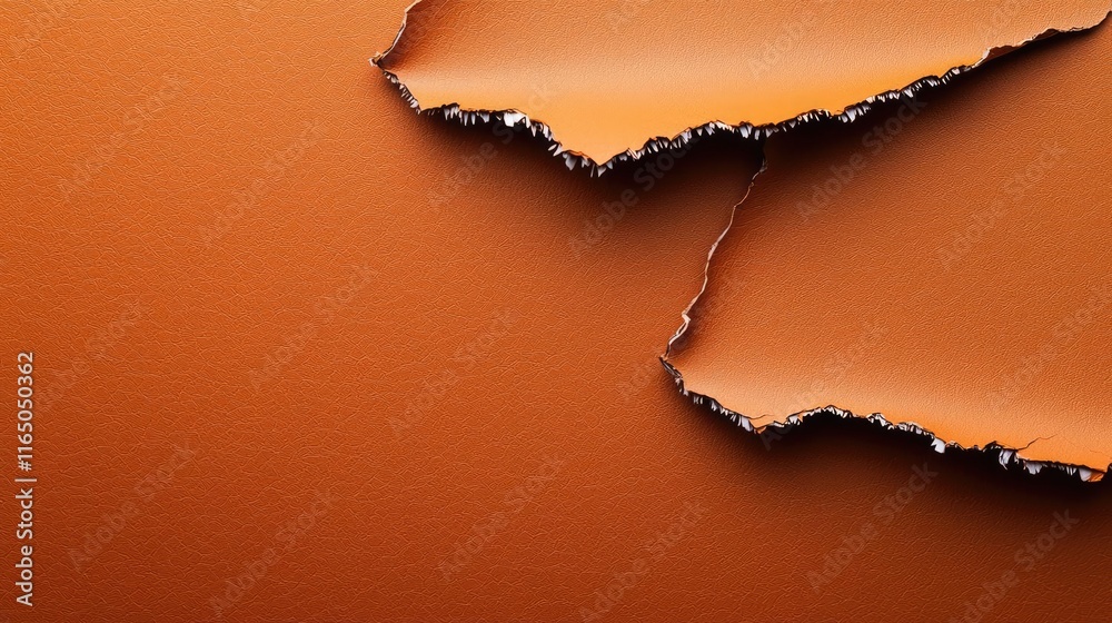 Aufkleber Torn abstract background concept. Textured orange paper with torn edges creating an artistic background for designs.