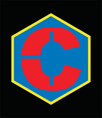 logo design with hexagon and truncated letter c, isolated black background